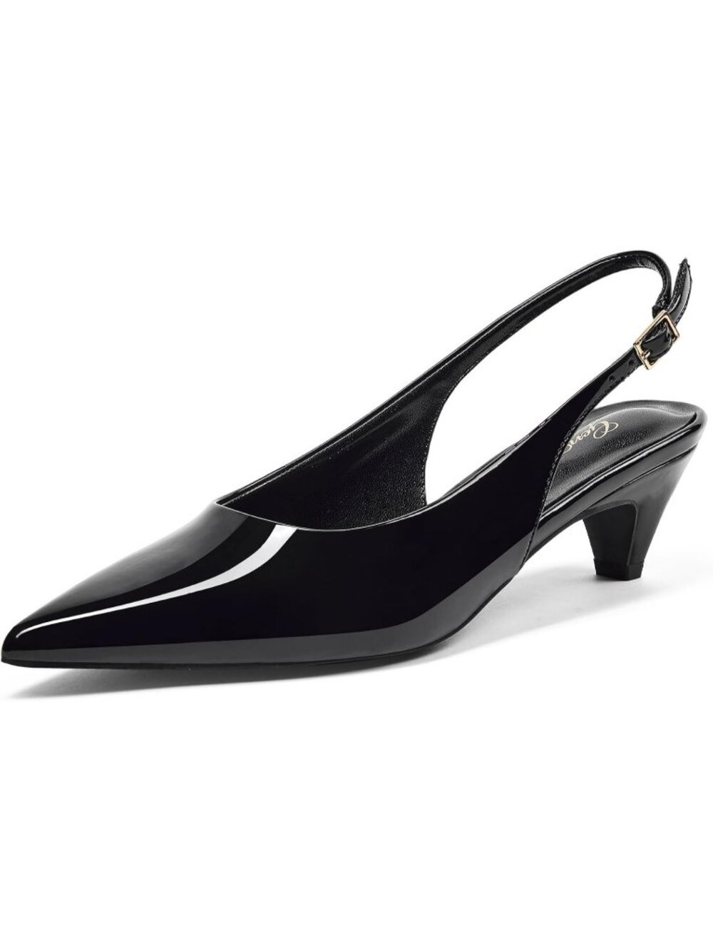 Womens All Black Slingback Pump Pointed Closed Toe Elegant Low Kitten Heel Shoes
